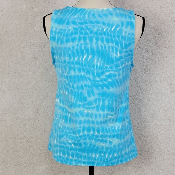Lands' End Blue Watercolor Print Modest High Neckline Tankini Swim Top Sz 12 - Picture 2 of 13